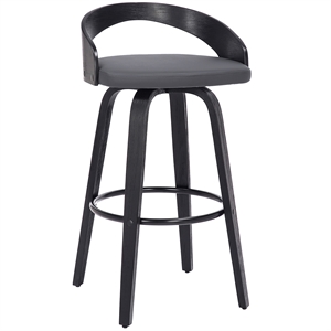 Armen Living Sonia 30&quot Modern Faux Leather Swivel Bar Stool in Gray/Black