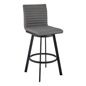 Armen Living Nikole 26&quot Faux Leather Counter Swivel Stool in Gray/Matte Black
