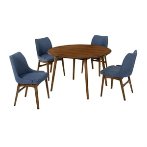 Armen Living Arcadia and Azalea 5-Piece Modern Metal Dining Set in Walnut/Blue