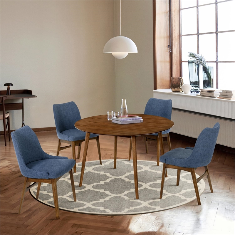 Armen Living Arcadia and Azalea 5-Piece Modern Metal Dining Set in Walnut/Blue