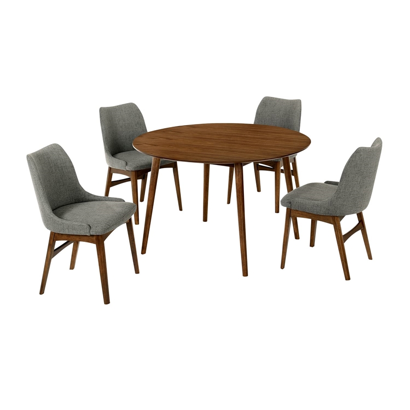 Armen Living Arcadia and Azalea 5-Piece Modern Metal Dining Set in Walnut/Gray