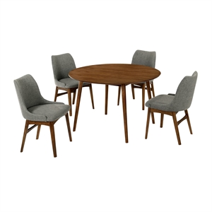 Armen Living Arcadia and Azalea 5-Piece Modern Metal Dining Set in Walnut/Gray
