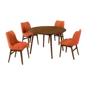 Armen Living Arcadia and Azalea 5-Piece Modern Metal Dining Set in Walnut/Orange