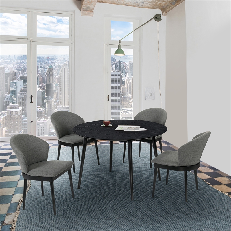 Armen Living Arcadia and Juno 5-Piece Modern Fabric Dining Set in Charcoal/Black