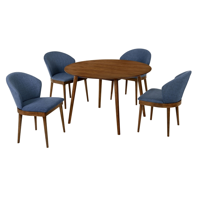 Armen Living Arcadia and Juno 5-Piece Modern Fabric Dining Set in Blue/Walnut