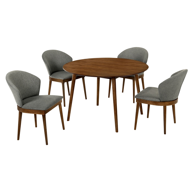 Armen Living Arcadia and Juno 5-Piece Fabric/Wood Dining Set in Charcoal/Walnut