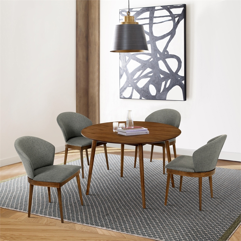 Armen Living Arcadia and Juno 5-Piece Fabric/Wood Dining Set in Charcoal/Walnut