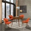 Armen Living Arcadia and Juno 5-Piece Modern Fabric Dining Set in Orange/Walnut