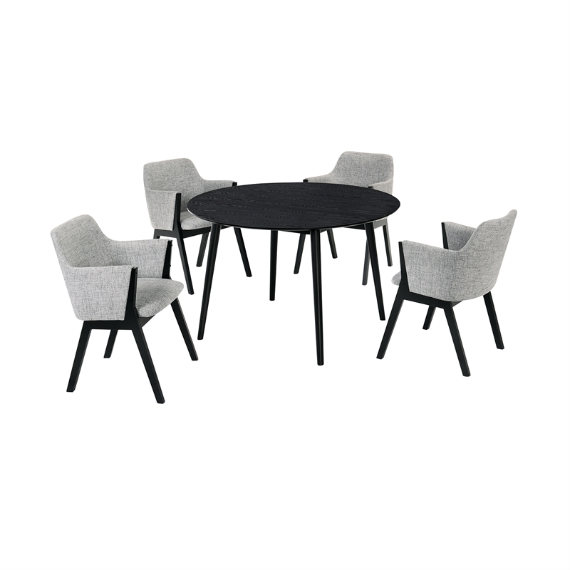 Armen Living Arcadia and Renzo 5-Piece Fabric Dining Set in Gray/Black