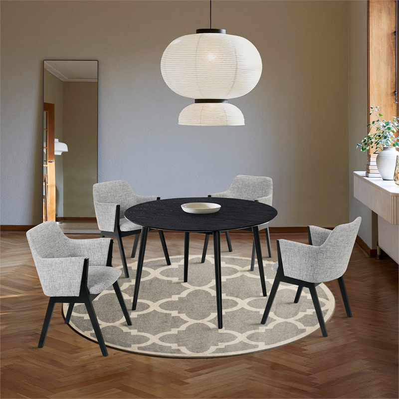 Armen Living Arcadia and Renzo 5-Piece Fabric Dining Set in Gray/Black