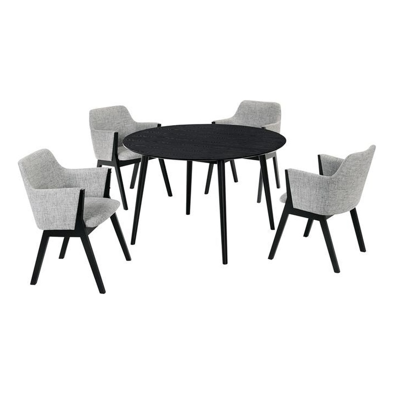 Armen Living Arcadia and Renzo 5-Piece Fabric Dining Set in Gray/Black