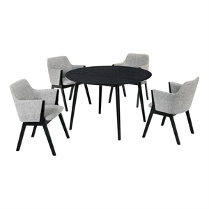 Armen Living Arcadia and Renzo 5-Piece Fabric Dining Set in Gray/Black