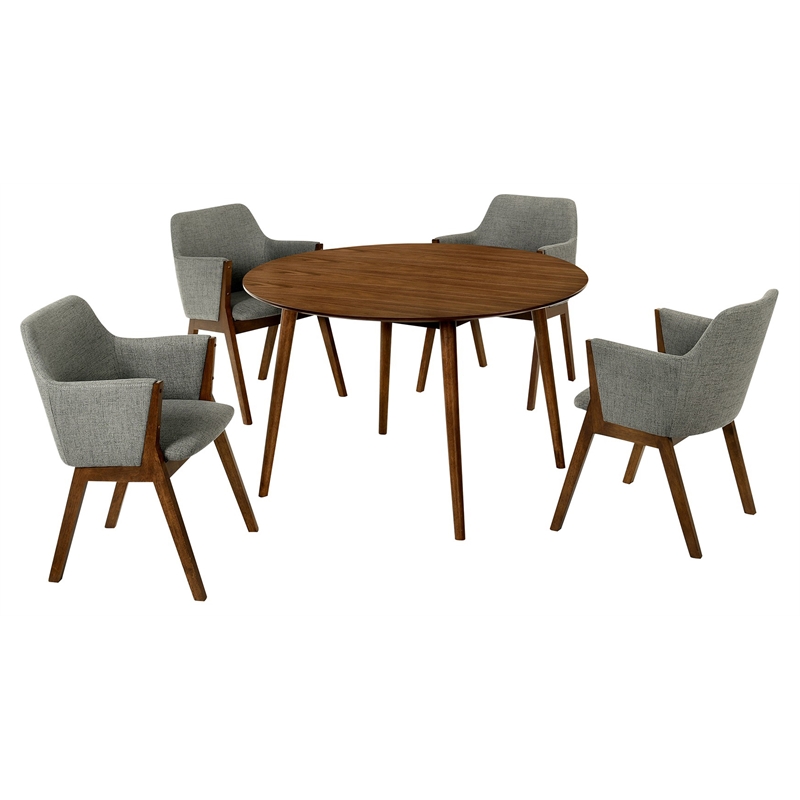 Armen Living Arcadia and Renzo 5-Piece Fabric Dining Set in Charcoal/Walnut