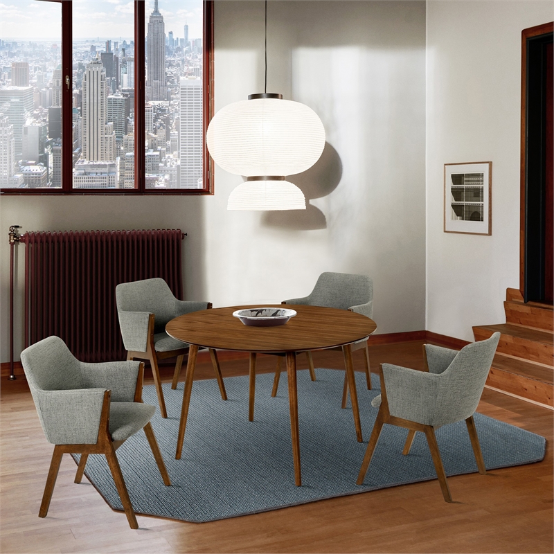 Armen Living Arcadia and Renzo 5-Piece Fabric Dining Set in Charcoal/Walnut