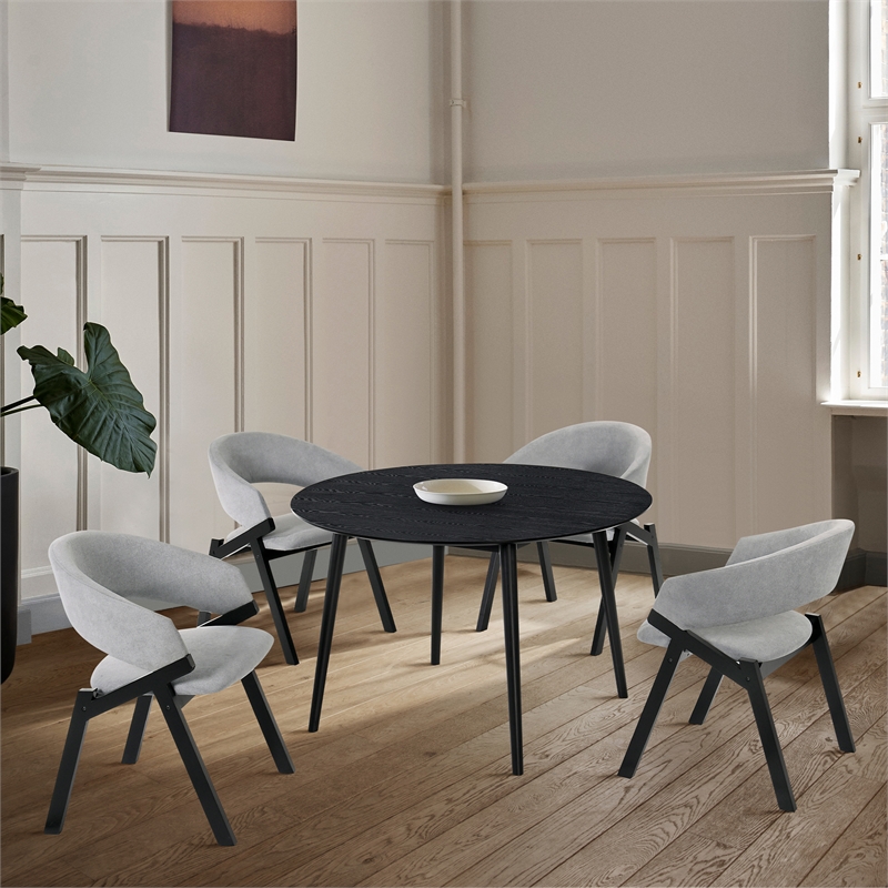 Armen Living Arcadia and Talulah 5-Piece Modern Fabric Dining Set in Gray/Black