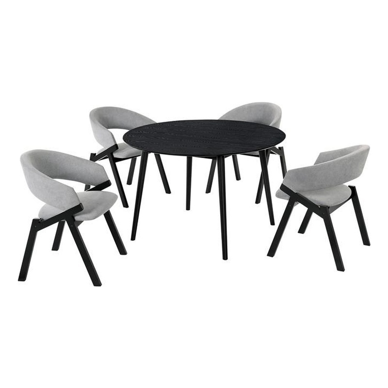 Armen Living Arcadia and Talulah 5-Piece Modern Fabric Dining Set in Gray/Black