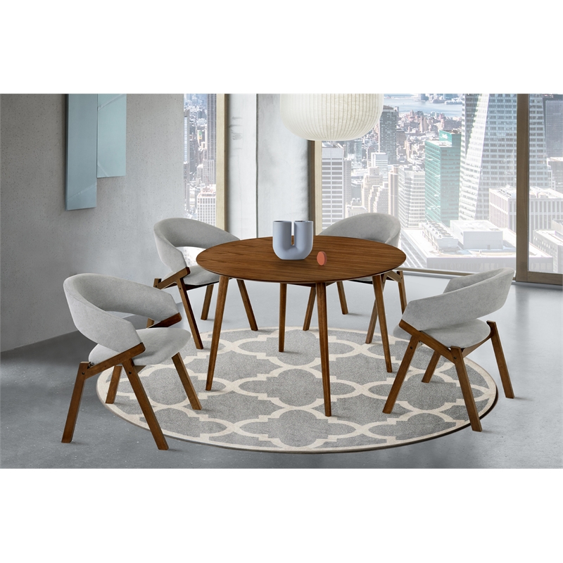 Armen Living Arcadia and Talulah 5-Piece Modern Fabric Dining Set in Gray/Walnut