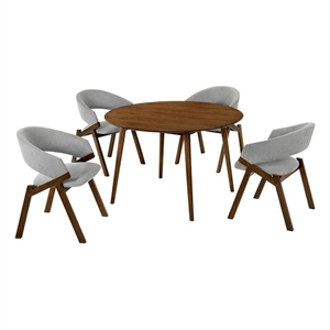 Armen Living Arcadia and Talulah 5-Piece Modern Fabric Dining Set in Gray/Walnut