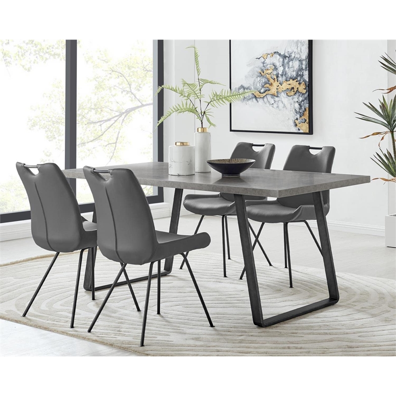 Armen Living Coronado 5-Piece Rectangular Modern Faux Leather Dining Set in Gray