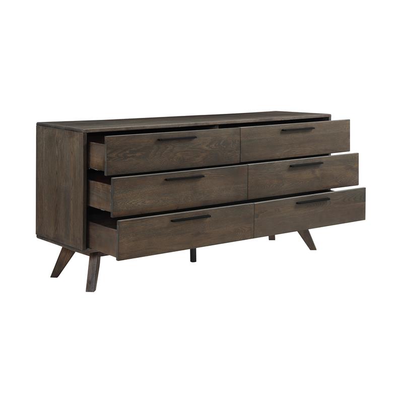 Armen Living Astoria 6-Drawer Modern Wood Double Dresser in Brown