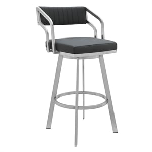 Armen Living Capri 26&quot Metal/Faux Leather Swivel Counter Stool in Gray/Silver