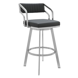 Armen Living Capri 30&quot Metal/Faux Leather Swivel Bar Stool in Gray/Silver