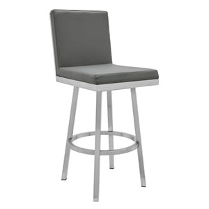 Armen Living Gem 30&quot Faux Leather/Metal Swivel Bar Stool in Gray/Stainless Steel