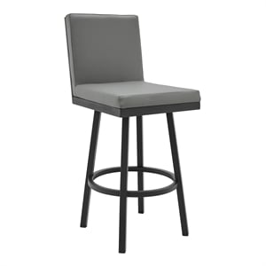 Armen Living Gem 26&quot Metal/Faux Leather Swivel Counter Stool in Gray/Black