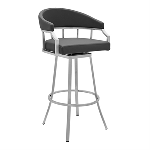 Armen Living Valerie 26&quot Faux Leather Counter Stool in Gray/Stainless Steel