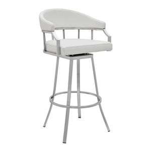 Armen Living Valerie 30&quot Faux Leather Swivel Bar Stool in White/Stainless Steel