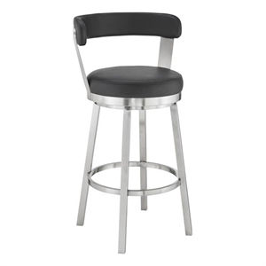 Armen Living Bryant 30&quotFaux Leather Swivel Bar Stool in Stainless Black