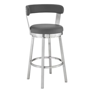 Armen Living Bryant 26&quot Faux Leather Counter Swivel Stool in Gray