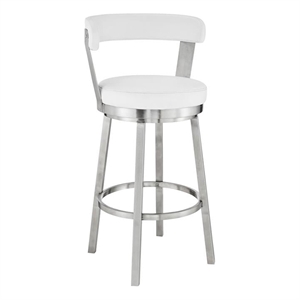 Armen Living Bryant 30&quot Faux Leather Swivel Bar Stool in White/Stainless Steel