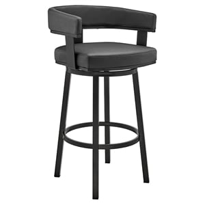 Armen Living Lorin 30&quot Modern Faux Leather & Metal Swivel Bar Stool in Black