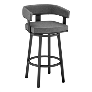 Armen Living Lorin 26&quot Modern Faux Leather Counter Swivel Stool in Gray/Black