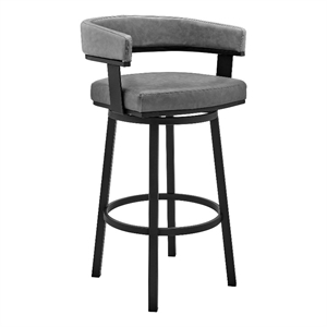 Armen Living Lorin 30&quot Modern Faux Leather Swivel Bar Stool in Gray/Black