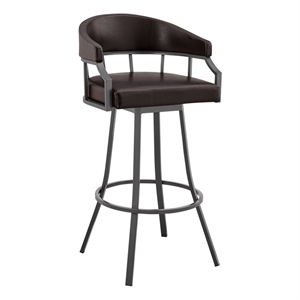 Armen Living Valerie 30&quot Faux Leather & Metal Swivel Bar Stool in Brown