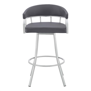 Armen Living Valerie 26&quotFaux Leather Swivel Counter Stool in Slate Gray/Silver
