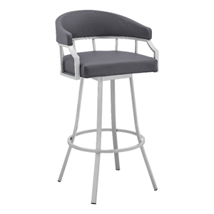 Armen Living Valerie 30&quotFaux Leather Swivel Bar Stool in Slate Gray/Silver