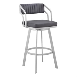 Armen Living Capri 30&quot Faux Leather Swivel Bar Stool in Gray/Stainless Steel