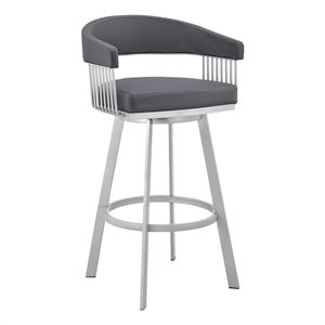 Armen Living Chelsea 26&quot Faux Leather Counter Stool in Gray/Stainless Steel