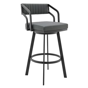 Armen Living Capri 26&quot Metal/Faux Leather Swivel Counter Stool in Black/Gray