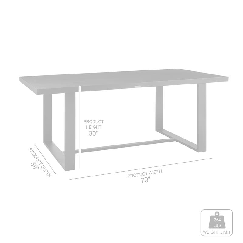 Armen Living Alegria Rectangular Aluminum Outdoor Dining Table in Gray