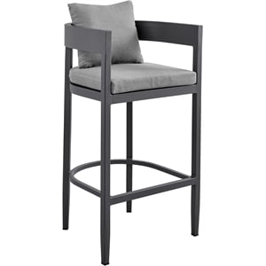 Armen Living Menorca 26&quot Aluminum Outdoor Counter Height Bar Stool in Gray