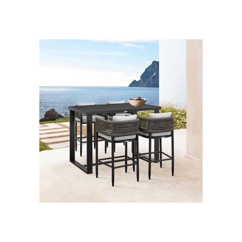 Armen Living Alegria Outdoor 5-Piece Aluminum & Rope Bar Set in Gray