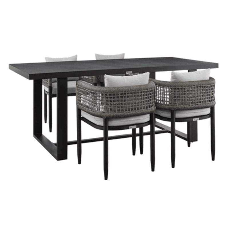 Armen Living Alegria Outdoor 5-Piece Aluminum & Rope Dining Set in Gray