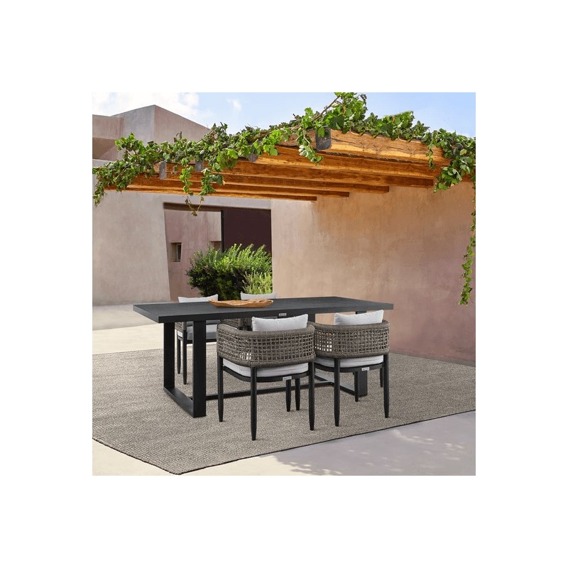 Armen Living Alegria Outdoor 5-Piece Aluminum & Rope Dining Set in Gray