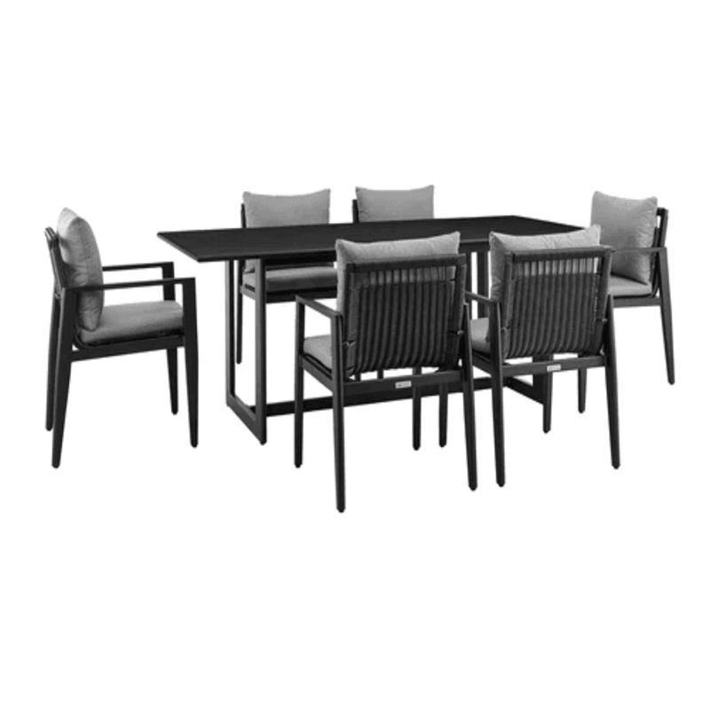 Armen Living Cayman Outdoor Patio 7-Piece Aluminum Dining Set in Gray