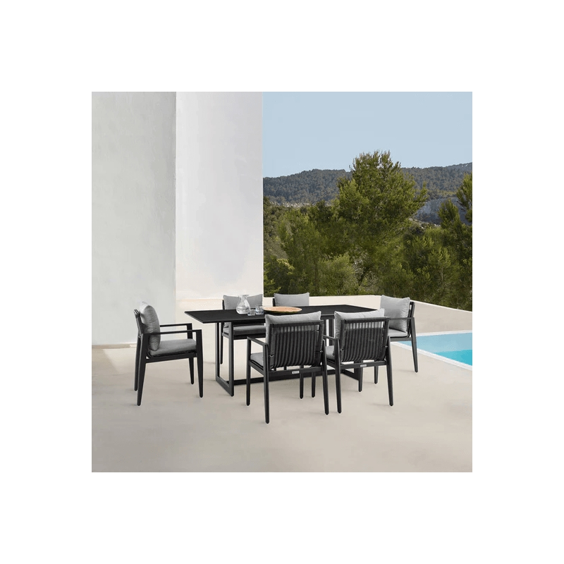 Armen Living Cayman Outdoor Patio 7-Piece Aluminum Dining Set in Gray