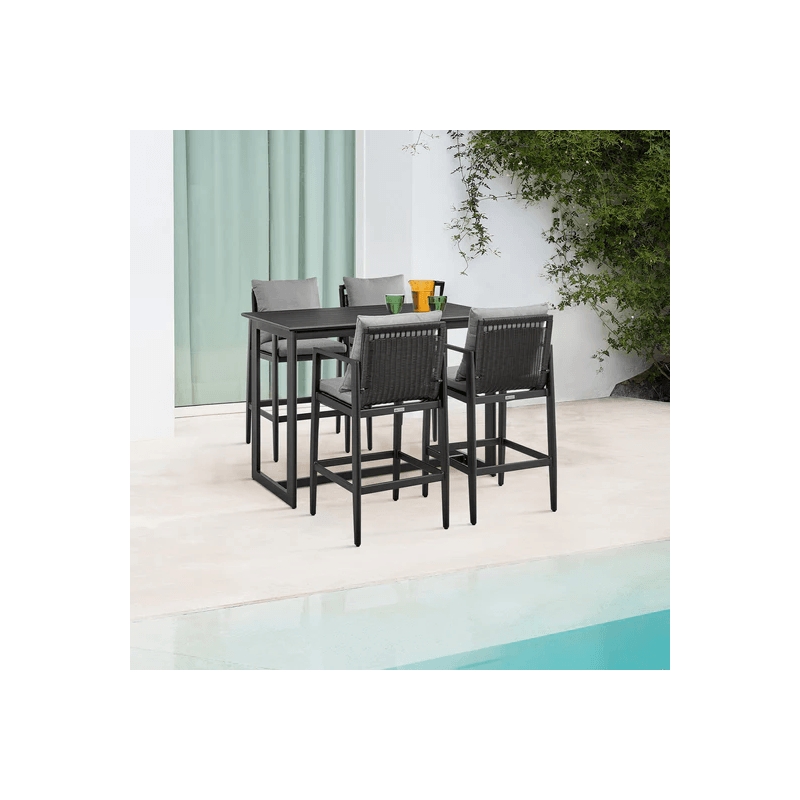 Armen Living Cayman Outdoor Patio 5-Piece Aluminum Bar Set in Gray